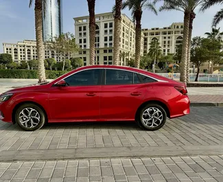 Framvy av en hyrbil MG 5/GT i Dubai, Förenade Arabemiraten ✓ Bil #11421. ✓ Växellåda Automatisk TM ✓ 0 recensioner.