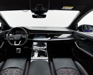 Biluthyrning av Audi RS Q8 2023 i i Förenade Arabemiraten, med funktioner som ✓ Bensin bränsle och 591 hästkrafter ➤ Från 1760 AED per dag.