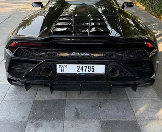 Front view of a rental Lamborghini Huracan in Dubai, UAE ✓ Car #13599. ✓ Automatic TM ✓ 0 reviews.