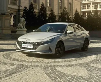 Frontvisning av en leiebil Hyundai Elantra i Almaty, Kasakhstan ✓ Bil #15087. ✓ Automatisk TM ✓ 0 anmeldelser.