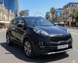 Sprednji pogled najetega avtomobila Kia Sportage v v Tbilisiju, Georgia ✓ Avtomobil #15158. ✓ Menjalnik Samodejno TM ✓ Mnenja 0.