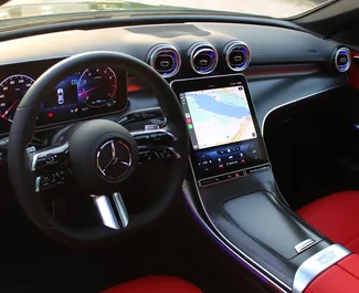 Mercedes-Benz C200 2023 available for rent in Dubai, with 250 km/day mileage limit.