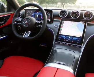 Interior of Mercedes-Benz C200 for hire in the UAE. A Great 5-seater car with a Automatic transmission.