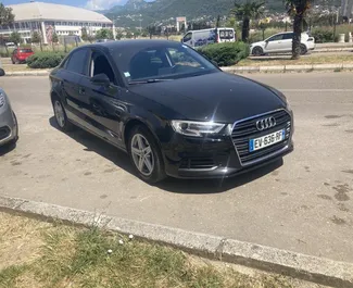 Vista frontal de um aluguel Audi A3 Sedan no aeroporto de Podgorica, Montenegro ✓ Carro #15663. ✓ Transmissão Automático TM ✓ 0 avaliações.