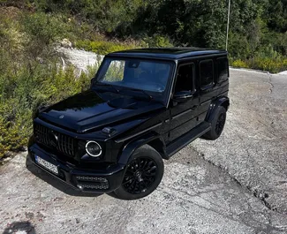 Front view of a rental Mercedes-Benz G63 AMG at Podgorica Airport, Montenegro ✓ Car #15688. ✓ Automatic TM ✓ 0 reviews.