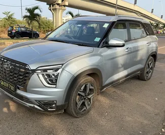 Front view of a rental Hyundai Alcazar at Goa Airport, Goa ✓ Car #16226. ✓ Automatic TM ✓ 0 reviews.