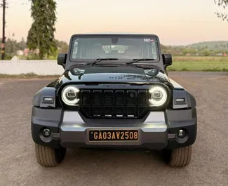 Front view of a rental Mahindra Thar Roxx at Goa Airport, Goa ✓ Car #16161. ✓ Automatic TM ✓ 0 reviews.