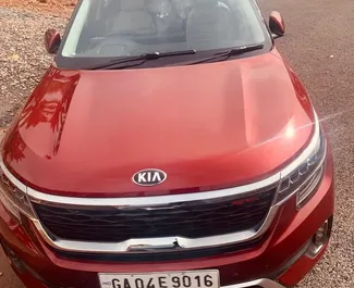 Front view of a rental Kia Seltos at Goa Airport, Goa ✓ Car #16190. ✓ Automatic TM ✓ 0 reviews.