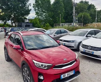 Front view of a rental Kia Stonic at Tirana airport, Albania ✓ Car #16589. ✓ Automatic TM ✓ 0 reviews.