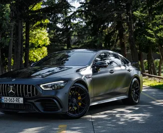 Vista frontale di un noleggio Mercedes-Benz AMG GT63 a Tbilisi, Georgia ✓ Auto #16735. ✓ Cambio Automatico TM ✓ 0 recensioni.
